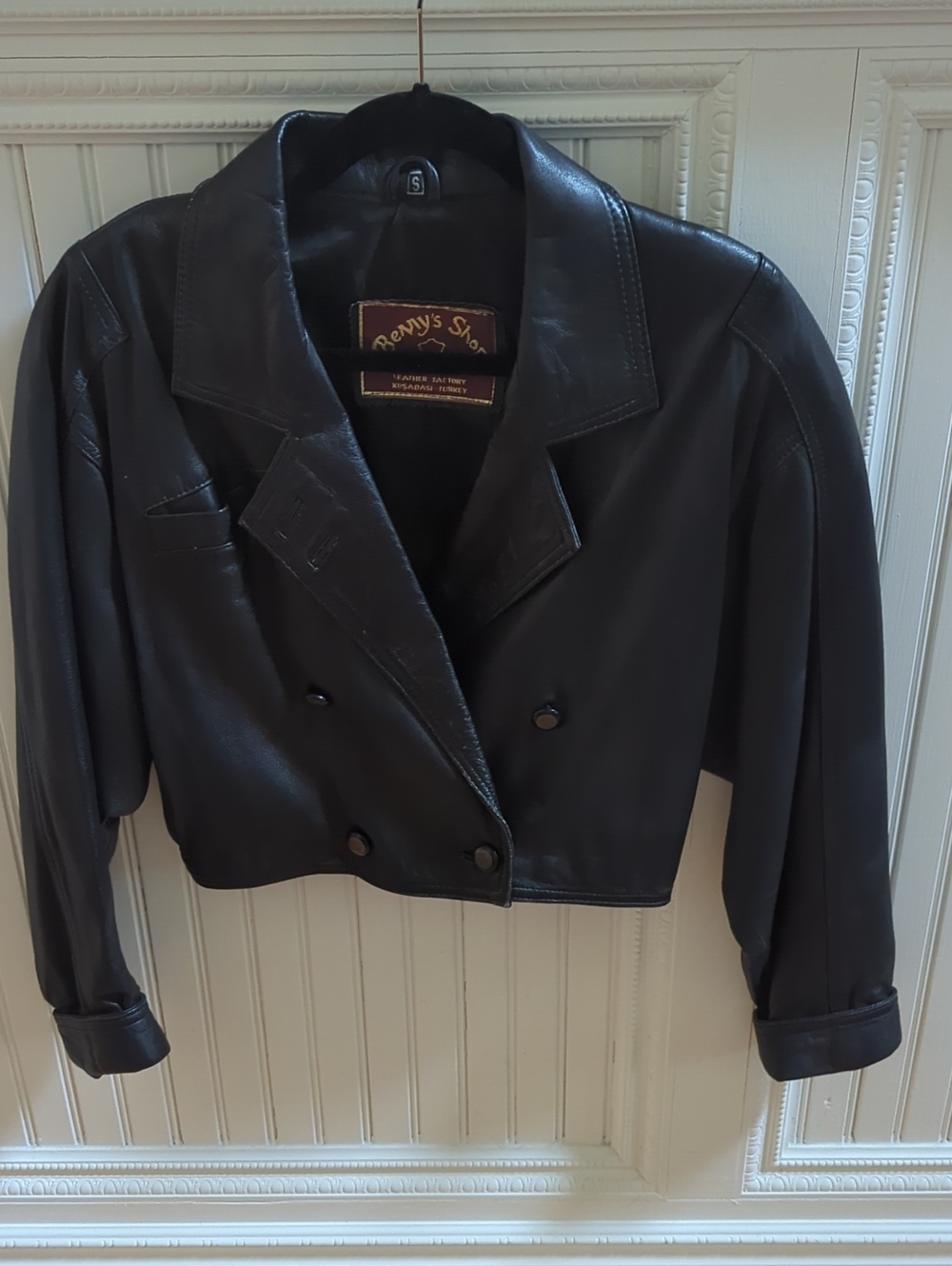 Cropped Black Double-Breasted Leather Jacket
